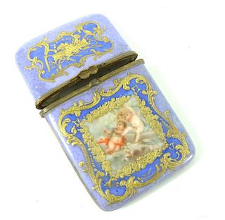 Antique French Hand Painted Porcelain Card Case