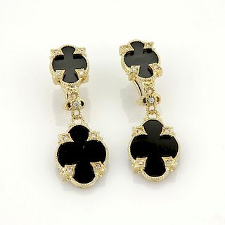 Judith Ripka 14K Gold Diamonds Onyx Earrings