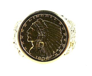 Men's Estate 14K Gold U.S.1909 $5 Coin Ring