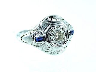 Art Deco .50ctw Diamond & Sapphire Engagement Ring
