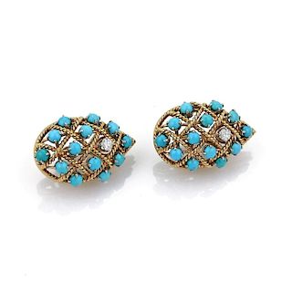 Diamond Turquoise 18k Gold Pear Shape Earrings
