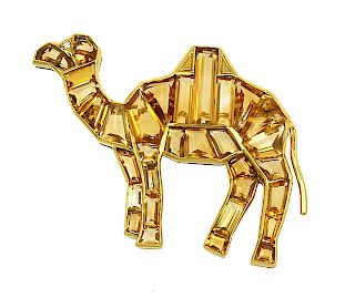 18k Gold Diamond Citrine Gem Camel Pin/Brooch