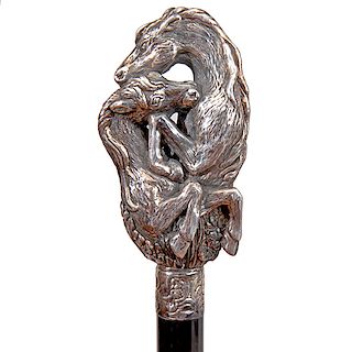 85. Sterling Fighting Stallions Dress cane-  