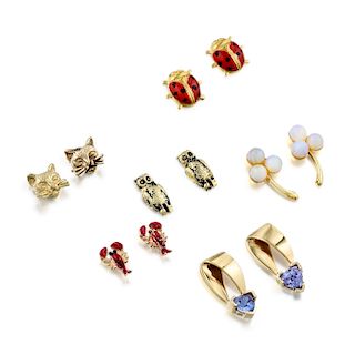 A Group of Six Pairs of 14K Gold Earrings
