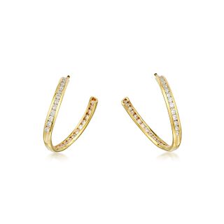 A Pair of 18K Gold Diamond Hoop Earrings