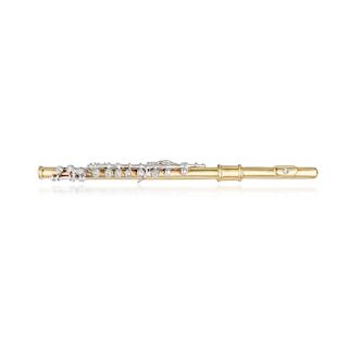 A 14K Gold Diamond Flute Pin