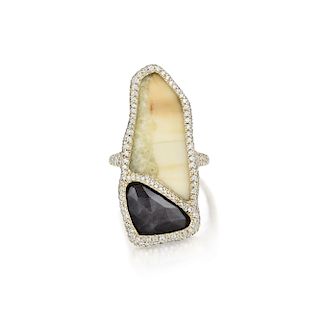 Monique Pean 18K Gold Labradorite Agate and Diamond Ring