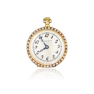Tiffany & Co. 14K Gold Enamel and Pearl Pocket Watch