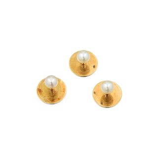 A Set of Antique 18K Gold Pearl Tuxedo Studs, French