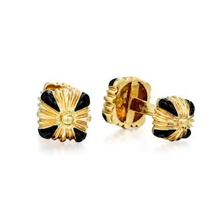A Pair of 18K Gold and Enamel Cufflinks