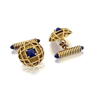A Pair of 18K Gold Lapis Lazuli Cufflinks
