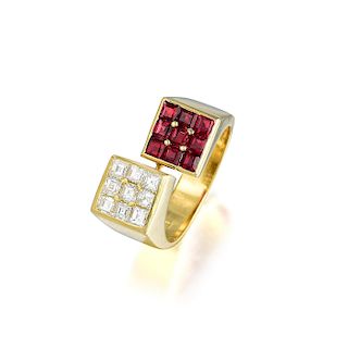 An 18K Gold Ruby and Diamond Ring