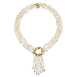 A 14K Gold Pearl Tassel Necklace