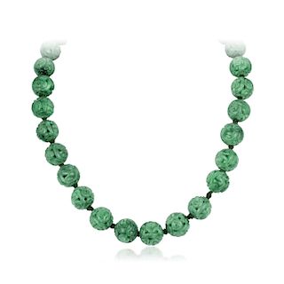 A Carved Jade Bead Necklace