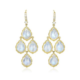 A Pair of 18K Gold Moonstone and Diamond Earrings