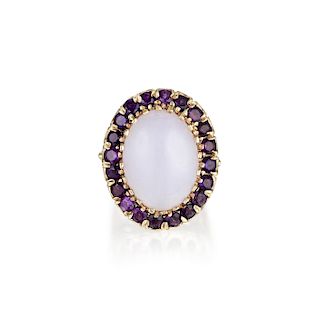 A 14K Gold Jade and Amethyst Ring
