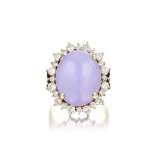 A 14K Gold Lavender Jade and Diamond Ring
