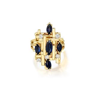 Henry Dunay 18K Gold Sapphire and Diamond Ring