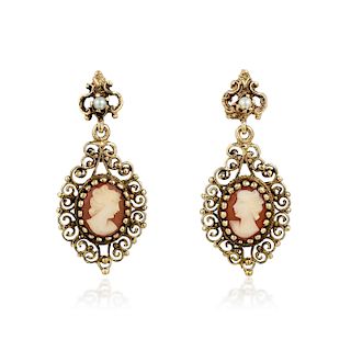 A Pair of 14K Gold Cameo Earrings