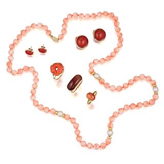 A Group of Gold Coral and Gemstone Jewelry