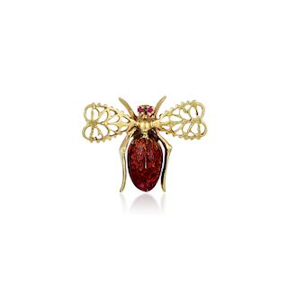 A 14K Gold Ruby and Enamel Insect Pin