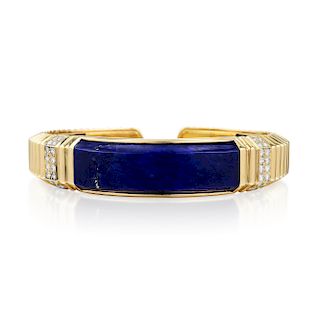 An 18K Gold Lapis Lazuli and Diamond Cuff