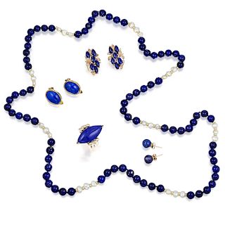 A Group of Gold and Lapis Lazuli  Jewelry