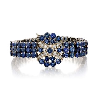 Antique Silver Sapphire and Diamond Bracelet