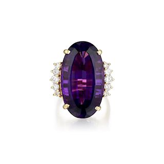A 14K Gold Amethyst and Diamond Ring