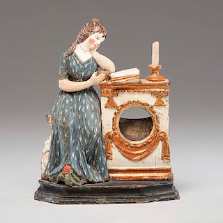 Carved and Polychrome Painted Figural Watch Hutch