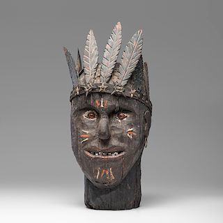 Monumental Folk Art Carved Indian Head