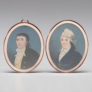 Late 18th Century Kentucky Oval Portrait Miniatures of Gerard and Sarah Strother Banks