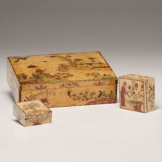 Early English Chinoiserie Painted Boxes, Signed and Dated
