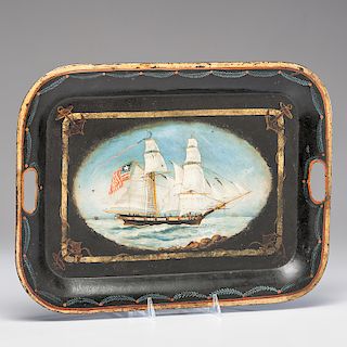 American Tole Tray with Sailing Ship