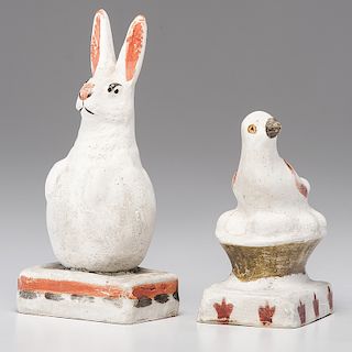 Chalkware Bird on a Nest and Rabbit