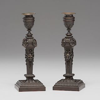 French Bronze Neoclassical Candlesticks