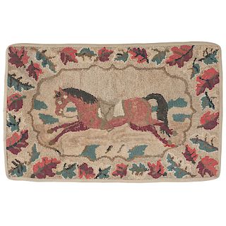 Hooked Rug with Running Horse