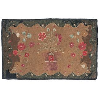 Hooked Rug with Urn of Flowers