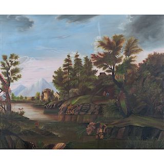 Naive River Scene in the Manner of Thomas Chambers (American, 1808-1869)