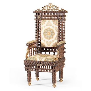 Folk Art Spool Armchair with Cast Iron Embellishments