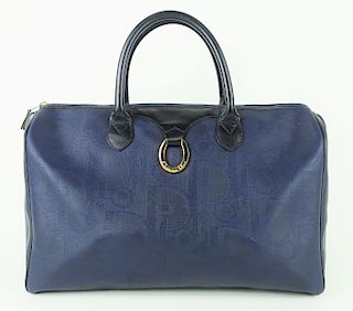 Large Christian Dior Navy Blue Boston Bowler's Bag