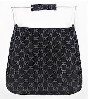 Gucci Monogram Black Suede Shoulder Bag Tote