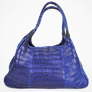 Carlos Falchi Blue Alligator Skin Shoulder Bag