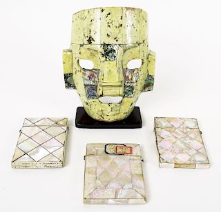 Carved Mother of Pearl Inlaid Mask & Card Cases