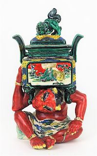 20th C. Chinese Porcelain Figural Red Devil Censor