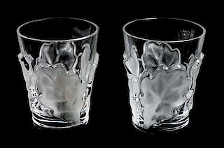 * A Pair of Lalique Molded and Frosted Glass Tumblers Height 4 3/4 inches.