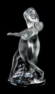 * A Lalique Molded and Frosted Glass Figural Group Height 10 inches.