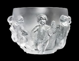 * A Lalique Molded and Frosted Glass Center Bowl Diameter 10 1/2 inches.