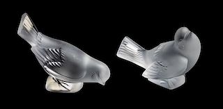 * Two Lalique Molded and Frosted Glass Figures Height of taller 3 3/4 inches.