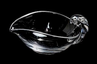 * A Steuben Glass Dish Height 3 1/4 x width 6 3/4 inches.